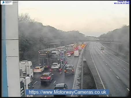 The M6 northbound and southbound were both closed at J20 in Warrington due to a collision.  