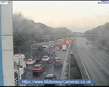 The M6 northbound and southbound are both currently closed at J20 in Warrington due to a collision.  