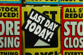 Signs in the windows on Woolworths last day in Preston.