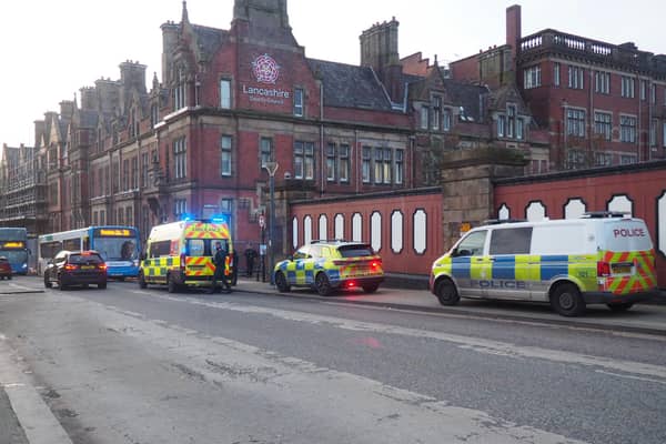 The scenes outside Preston train station this afternoon