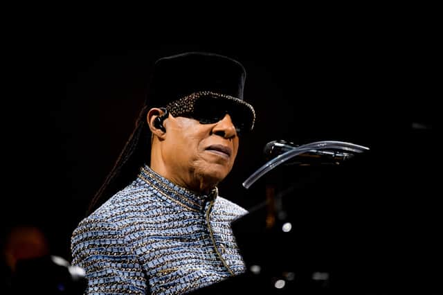 US singer, songwriter and musician Stevie Wonder performs on stage at the Accor Arena venue in Paris on October 15, 2026.