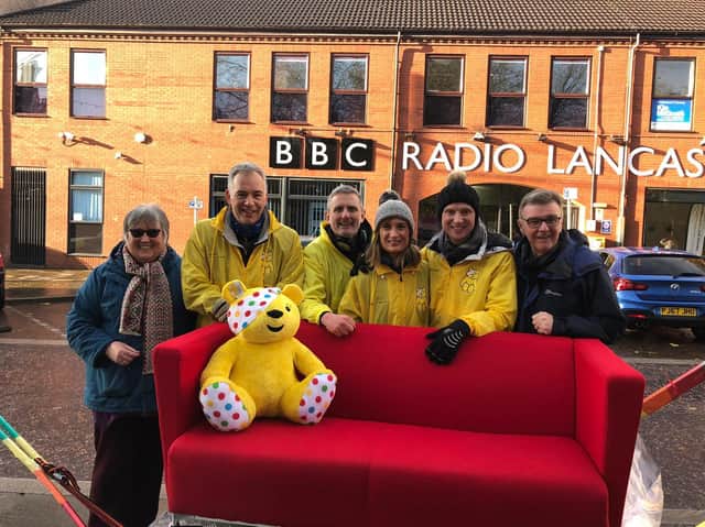 Presenters set off on the Pudsey Push for BBC Children in Need from BBC Lancashire HQ, heading toward Preston. Pic: BBC