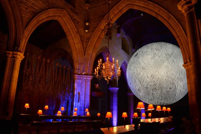 The Moon seen from the choir stalls at Lancaster Priory. Photo by Darren Andrews