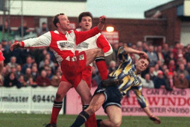Preston's Gareth Ainsworth makes a challenge in the F Cup clash with Kidderminster in January 1994
