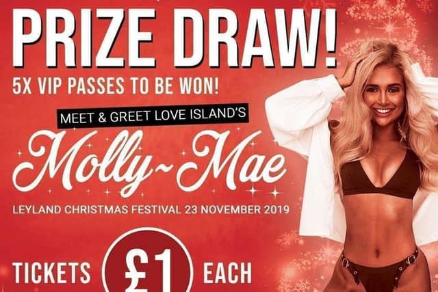 Royal Flush Vape are giving away 5 x VIP tickets to Leyland's Christmas Lights Switch-on, hosted by Love Island star Molly-Mae Hague. Pic: Royal Flush Vape.