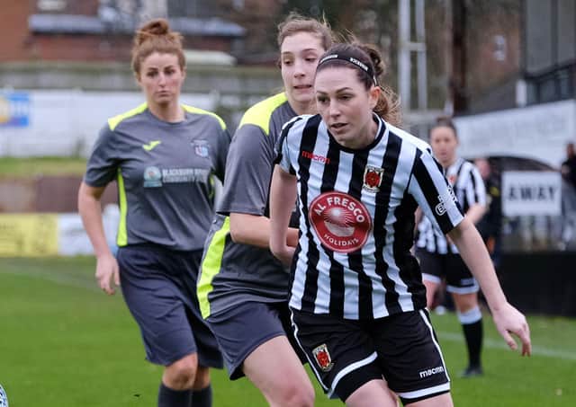 Hat-trick hero Beth Donoghue takes on the AFC Darwen Ladies' defence