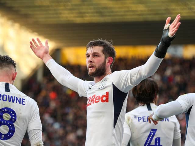 Tom Barkhuizen celebrates scoring Preston's winner against Blackburn - it earned him the Championship's goal of the month award