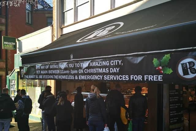 The banner at Roast in Preston showcasing their selfless deed (Image: Roast/@roastctp)