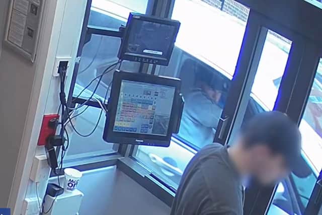 Joseph McCann using a drive-thru at McDonalds on April 25, whilst his alleged victim was in his car