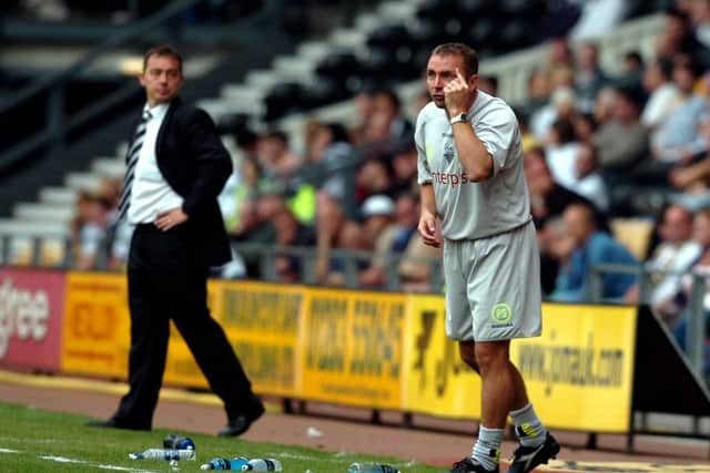 Billy Davies and Paul Simpson on the touchline at Pride Park