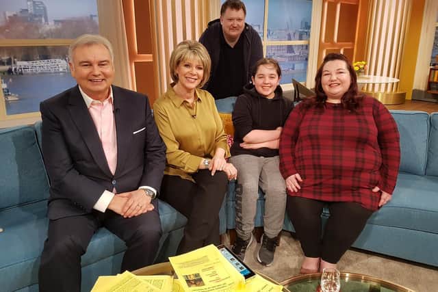 Vicky Winstanley with her partner Gavin Gourves and her son when she appeared on This Morning to talk about her illness and blog