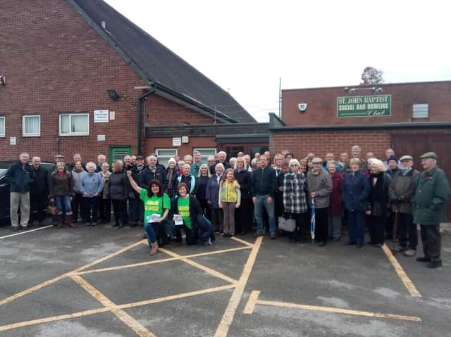 Protesters outside the church community hub after plans were redevelopment plans were revealed in November 2018.
