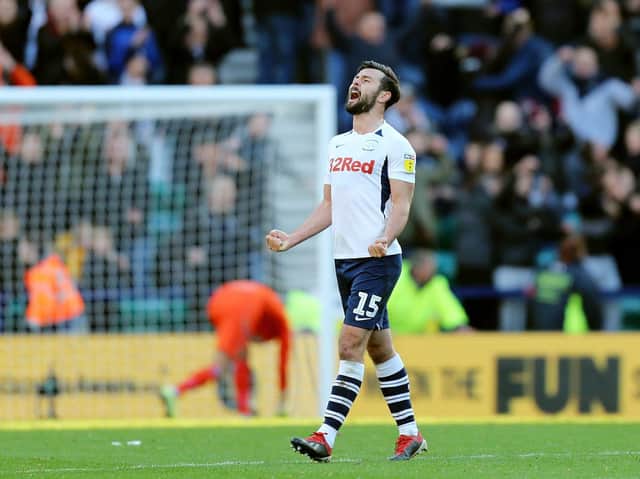 Joe Rafferty celebrates Preston's win against Blackburn in October