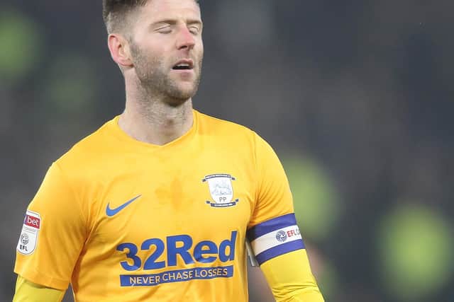 Paul Gallagher is left frustrated as Preston are beaten at Pride Park.