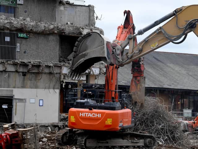 The former market hall car park in Preston when it was being demolished