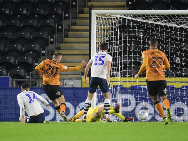 Jarrod Bowen gives Hull the lead against Preston at the KCOM Stadium