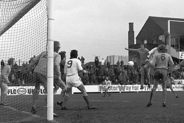 Goalmouth action from Preston's 4-0 clash with Huddersfield at Deepdale in November 1974