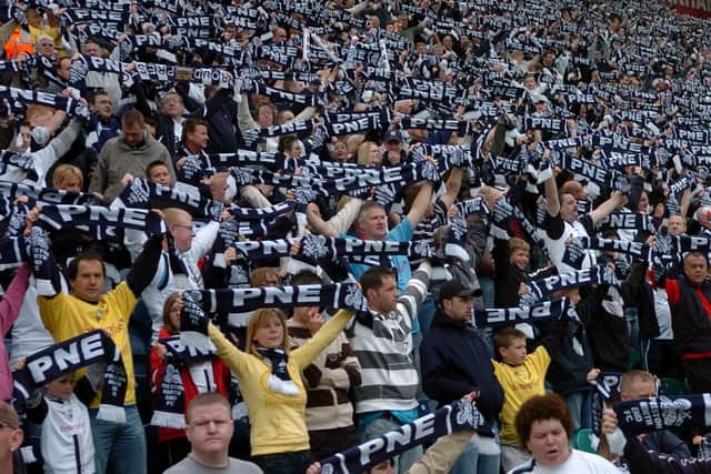 Scarf show at Deepdale in May 2007 - Preston fans are being asked to replicate that at the West Bromwich Albion game on Monday night