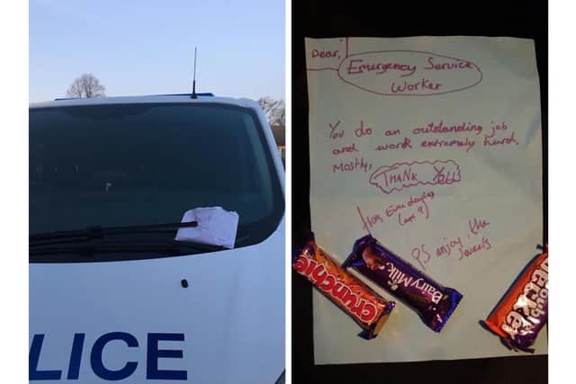 A letter containing chocolates left on a police vehicle from a nine-year-old girl in Chorley