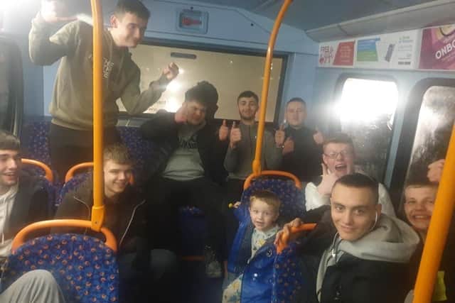 Leyland mum Laura Swarbrick said the young men "put a smile on everyone's faces" after they began singing Christmas songs for her sons Lucas, 3, and Noah, 4, on the 111 bus on Wedneday (December 4)