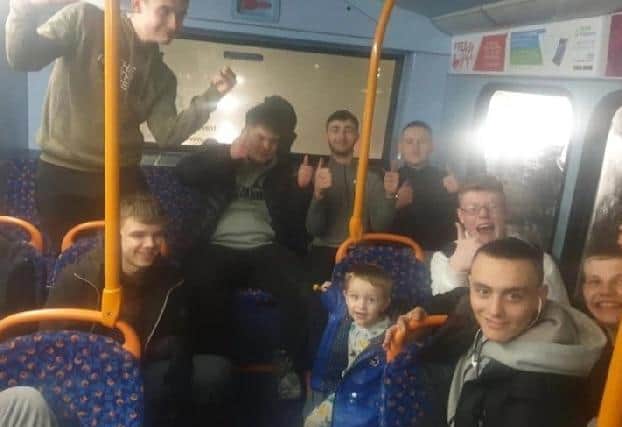 Leyland mum Laura Swarbrick said the young men "put a smile on everyone's faces" after they began singing Christmas songs for her sons Lucas, 3, and Noah, 4, on the 111 bus on Wednesday (December 4)