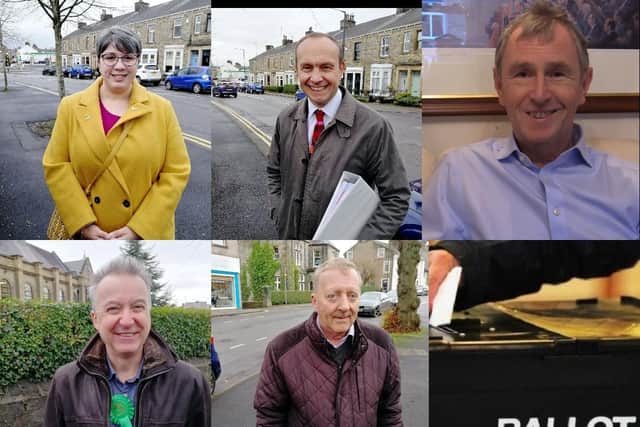 From top left - Chantelle Seddon (Liberal Democrat), Giles Bridge (Labour), Nigel Evans (Conservative), Paul Yates (Green Party) and Tony Johnson (Independent)