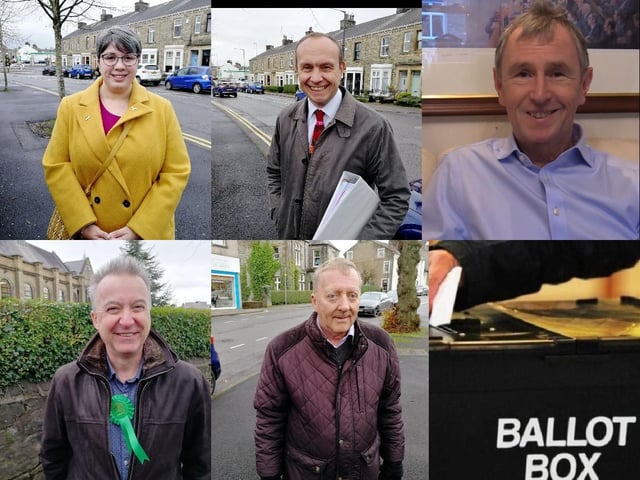 From top left - Chantelle Seddon (Liberal Democrat), Giles Bridge (Labour), Nigel Evans (Conservative), Paul Yates (Green Party) and Tony Johnson (Independent)