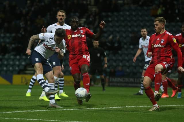 Sean Maguire fires Preston in front against Fulham at Deepdale