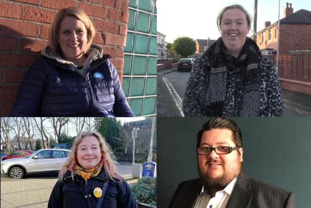 From top left - Katherine Fletcher (Conservative), Kim Snape (Labour), Jo Barton (Liberal Democrats) and Andy Fewings (Green Party)