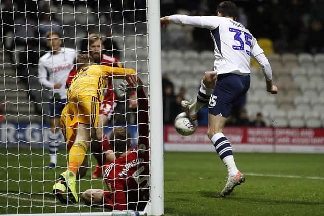 David Nugent finds the net from close range for his first Preston goal since 2007