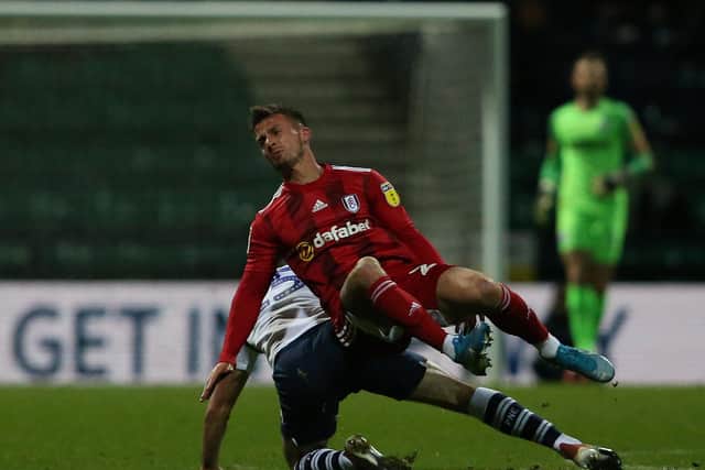 Preston right-back Joe Rafferty upends Joe Bryan and is punished with a red card