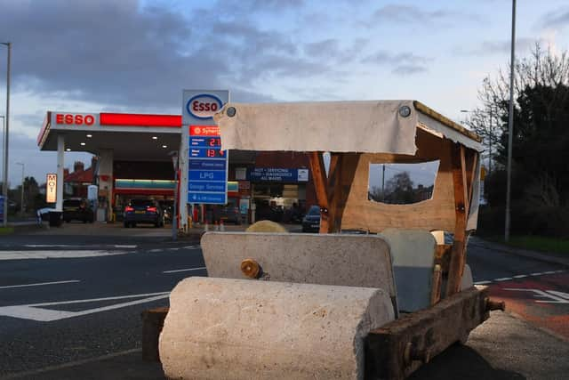 The car is on the pavement where Liverpool Old Road meets Liverpool Road (Image: JPIMedia)