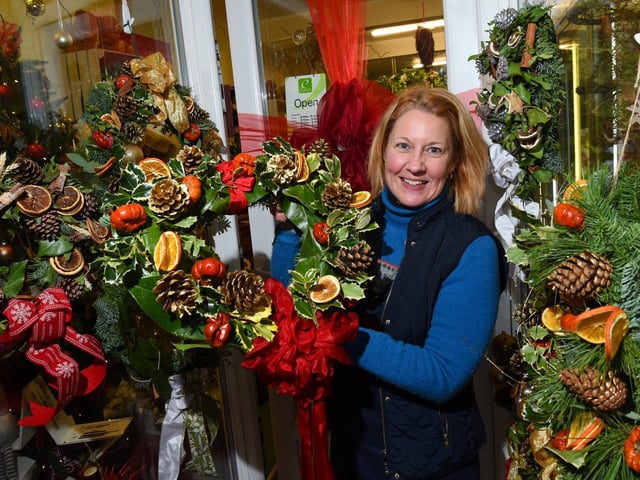 Pamela Deacon with a festive wreath at the annual Penwortham Christmas market.