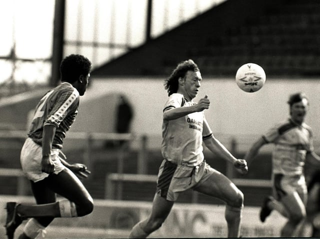 John Thomas makes a run in PNE's game at Cardiff in April 1987