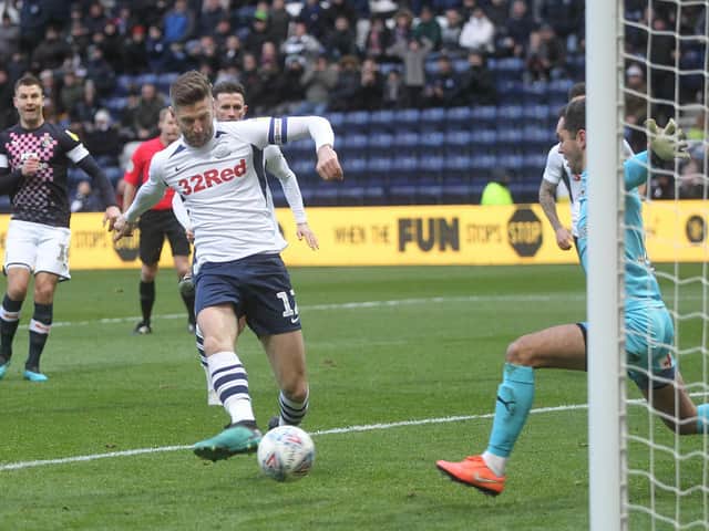 Paul Gallagher gives Preston the lead after his penalty had been saved