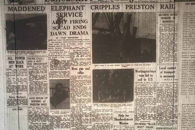 Lancashire Evening Post of December 17, 1949 the day Tarka the elephant ran amok