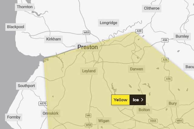 Lancashire residents warned to take extra care following yellow weather warning for ice