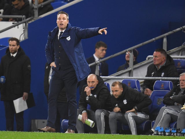 Neil Harris gives out instructions at the Cardiff City Stadium.