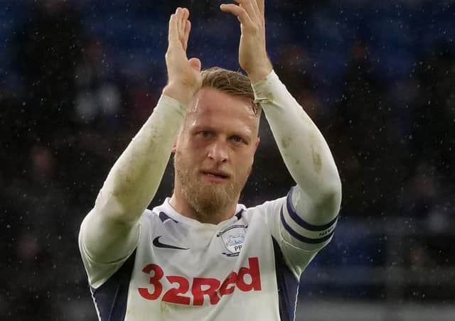 Tom Clarke applauds the PNE fans at the end of the game