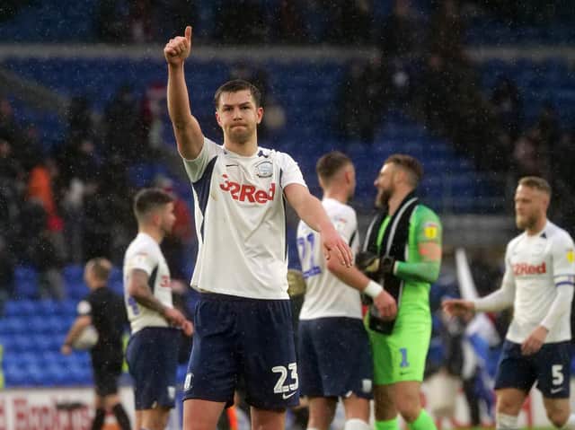 Paul Huntington salutes the Preston fans at the final whistle