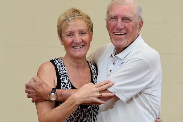 Julie pictured with her oldest pupil - 90 year old Arthur Jefferies