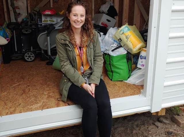 Elle Murphy with the goods collected for Sistercare, an organisation that offers shelter and support services for survivors and their children in America