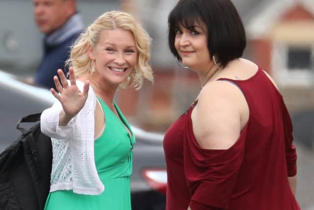 Joanna Page (left) and Ruth Jones during filming for the Gavin and Stacey Christmas special