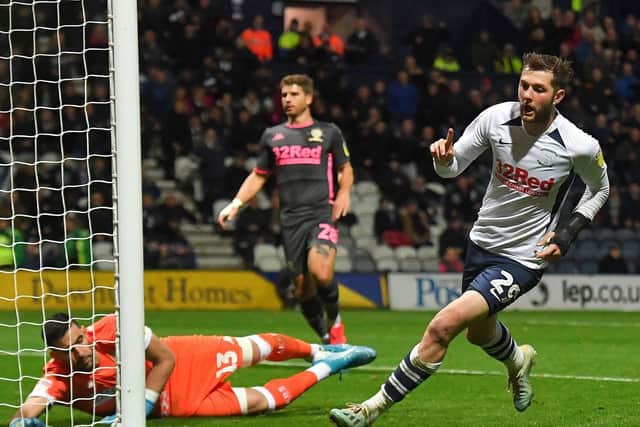 Tom Barkhuizen gives Preston the lead against Leeds United at Deepdale