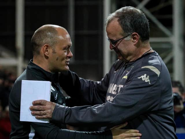 Preston manager Alex Neil and Leeds boss Marcelo Bielsa chat before the 1-1 draw at Deepdale in October