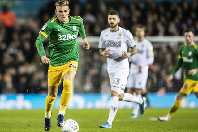 Brad Potts carries the ball forward for PNE.