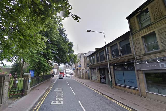 A man and woman had been walking along the pavement outside Revival nightclub in Bacup Road, Rawtenstall when a blue Volkswagen Golf mounted the pavement and hit them. Pic - Google.