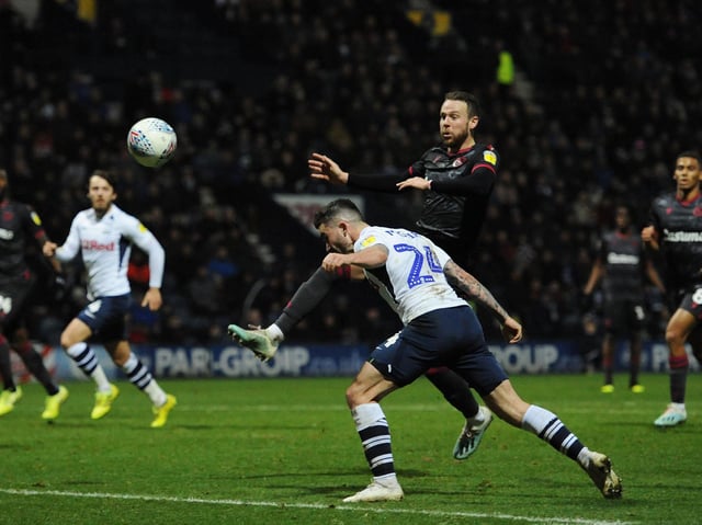 Preston striker Sean Maguire has a header in the 2-0 defeat to Reading at Deepdale