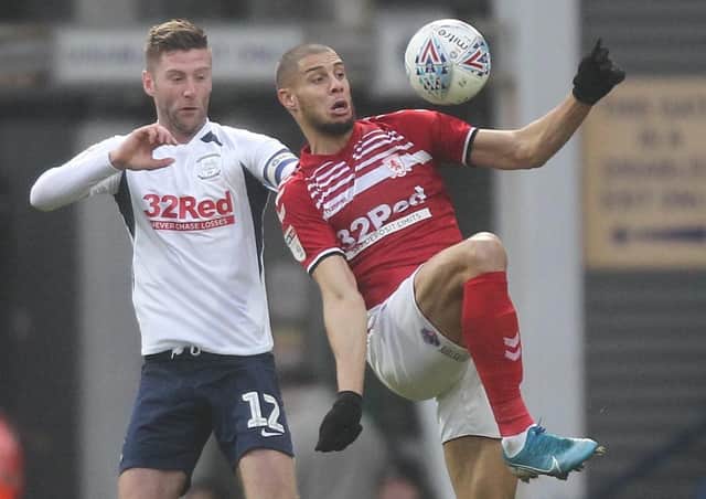 Competing with Middlesbrough striker Rudy Gestede at Deepdale
