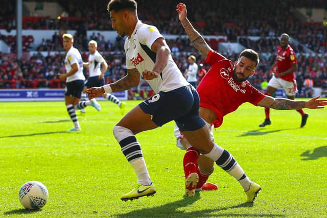 Andre Green in action for Preston against Nottingham Forest in August